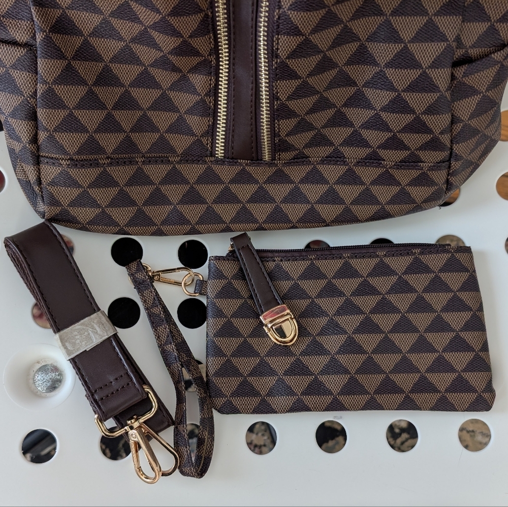 Brown Geometric Pattern Backpack - image 4